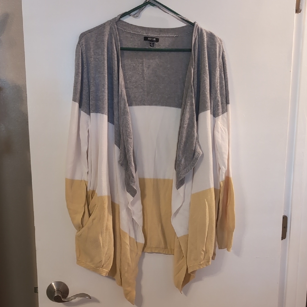 Apt. 9 Gray, White and Yellow Color Block Open Cardigan With Pockets